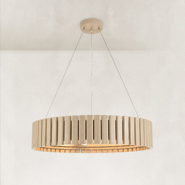 Slatted Wood-Grain Ring Chandelier in 24 in / 61 cm - complete fixture
