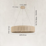 Slatted Wood-Grain Ring Chandelier in 24 in / 61 cm - dimension diagram