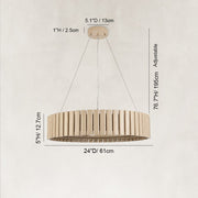 Slatted Wood-Grain Ring Chandelier in 24 in / 61 cm - dimension diagram