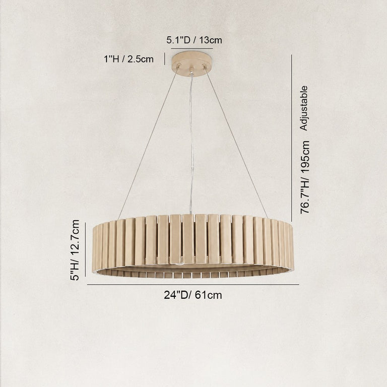 Slatted Wood-Grain Ring Chandelier in 24 in / 61 cm - dimension diagram