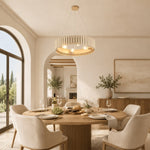 Slatted Wood-Grain Ring Chandelier in 24 in / 61 cm - interior setting