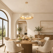Slatted Wood-Grain Ring Chandelier in 24 in / 61 cm - interior setting