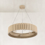 Slatted Wood-Grain Ring Chandelier in 24 in / 61 cm - material detail