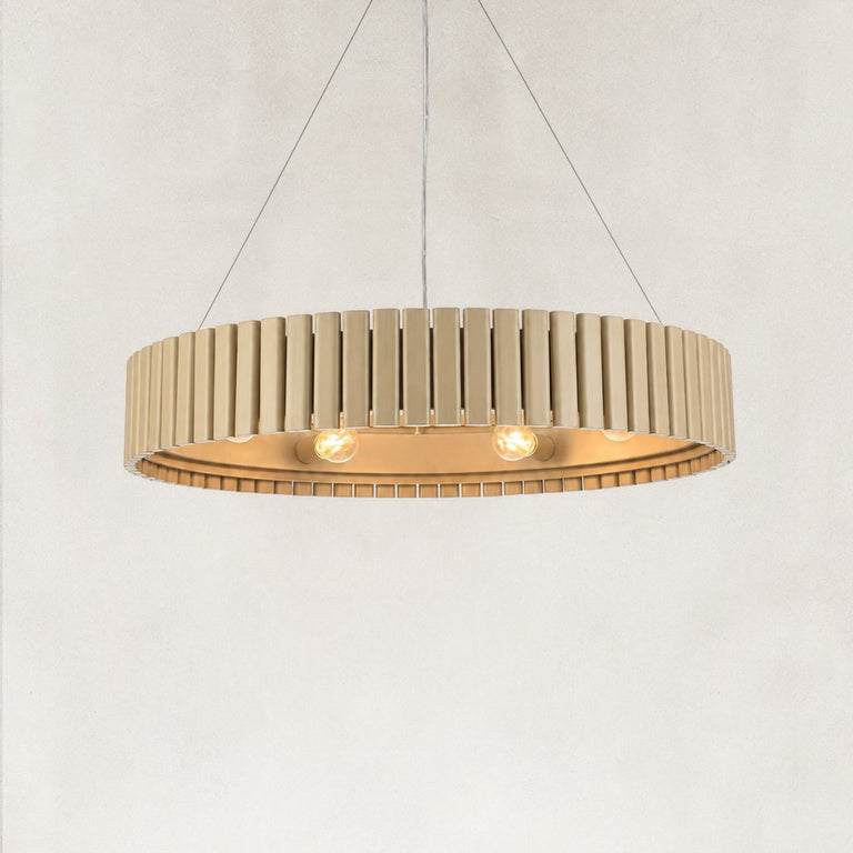 Slatted Wood-Grain Ring Chandelier in 31 in / 79 cm - alternate angle