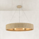 Slatted Wood-Grain Ring Chandelier in 31 in / 79 cm - complete fixture