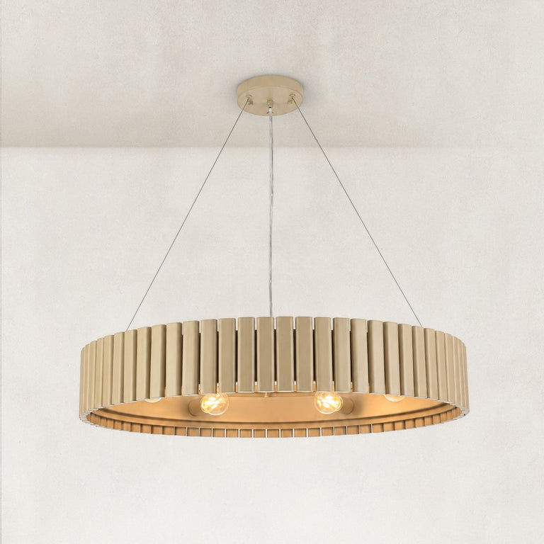 Slatted Wood-Grain Ring Chandelier in 31 in / 79 cm - complete fixture