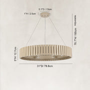 Slatted Wood-Grain Ring Chandelier in 31 in / 79 cm - dimension diagram