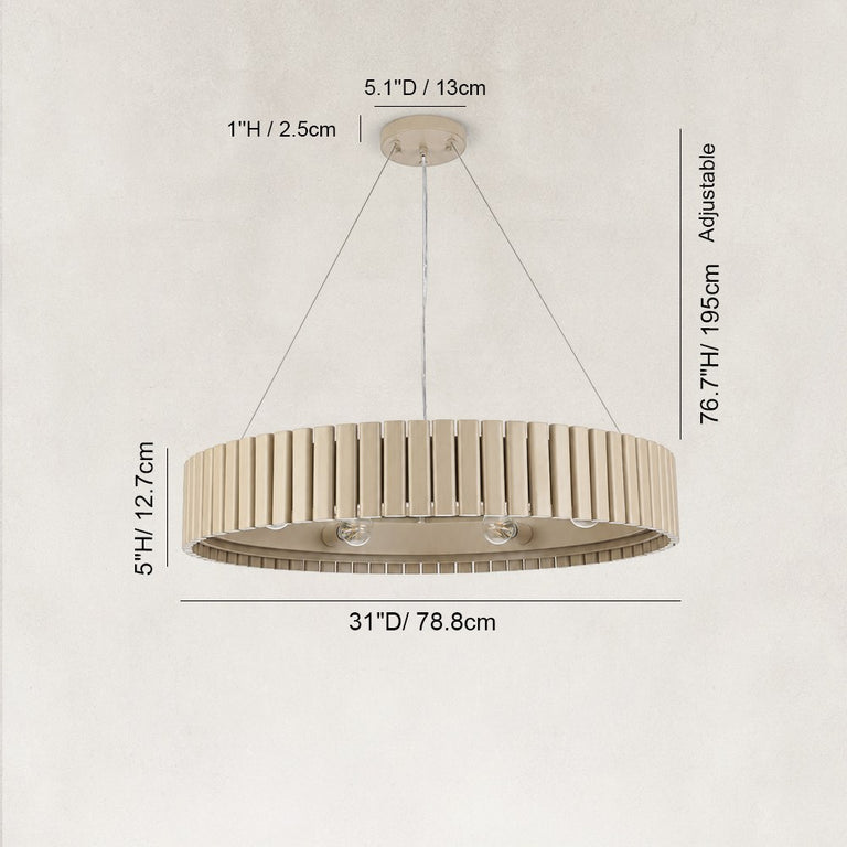 Slatted Wood-Grain Ring Chandelier in 31 in / 79 cm - dimension diagram