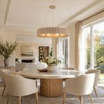 Slatted Wood-Grain Ring Chandelier in 31 in / 79 cm - interior setting