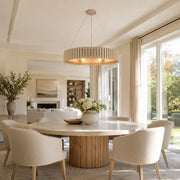 Slatted Wood-Grain Ring Chandelier in 31 in / 79 cm - interior setting
