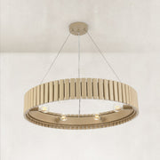 Slatted Wood-Grain Ring Chandelier in 31 in / 79 cm - material detail