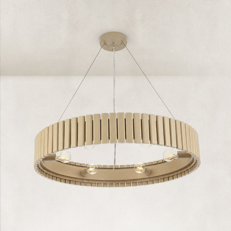 Slatted Wood-Grain Ring Chandelier in 31 in / 79 cm - material detail