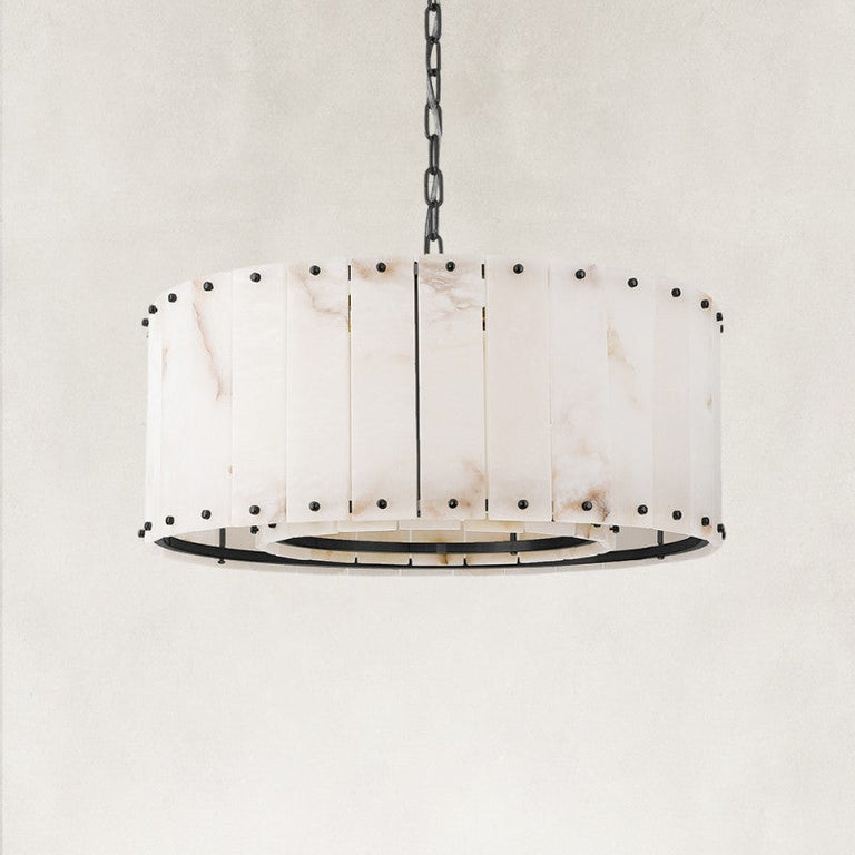 Single-tier panel chandelier, black complete fixture unlit.