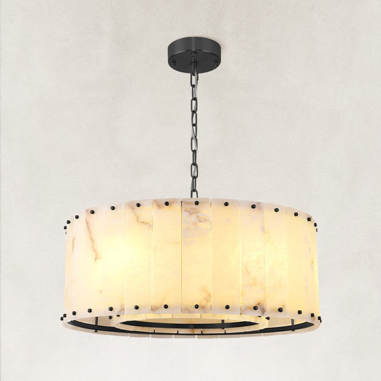 Single-tier panel chandelier, black complete fixture with chain.