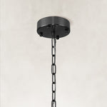 Two-tier panel chandelier, black canopy and chain.