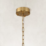 Two-tier panel chandelier, brass-tone canopy and chain.