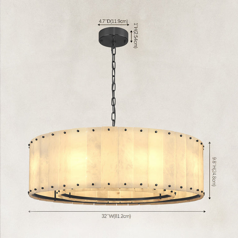 Single-tier panel chandelier, black 32-inch dimension diagram.