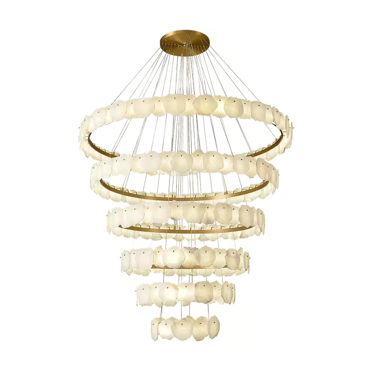 Spiral Alabaster Chandelier – Gold & White 4‑6 Layer Luxury Ceiling Light by Dalmivik, complete fixture view