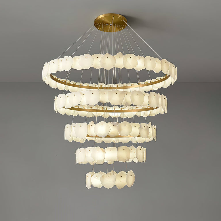 Spiral Alabaster Chandelier – Gold & White 4‑6 Layer Luxury Ceiling Light by Dalmivik, complete fixture view
