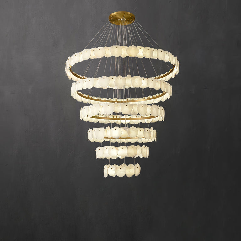 Spiral Alabaster Chandelier – Gold & White 4‑6 Layer Luxury Ceiling Light by Dalmivik, product or room detail view