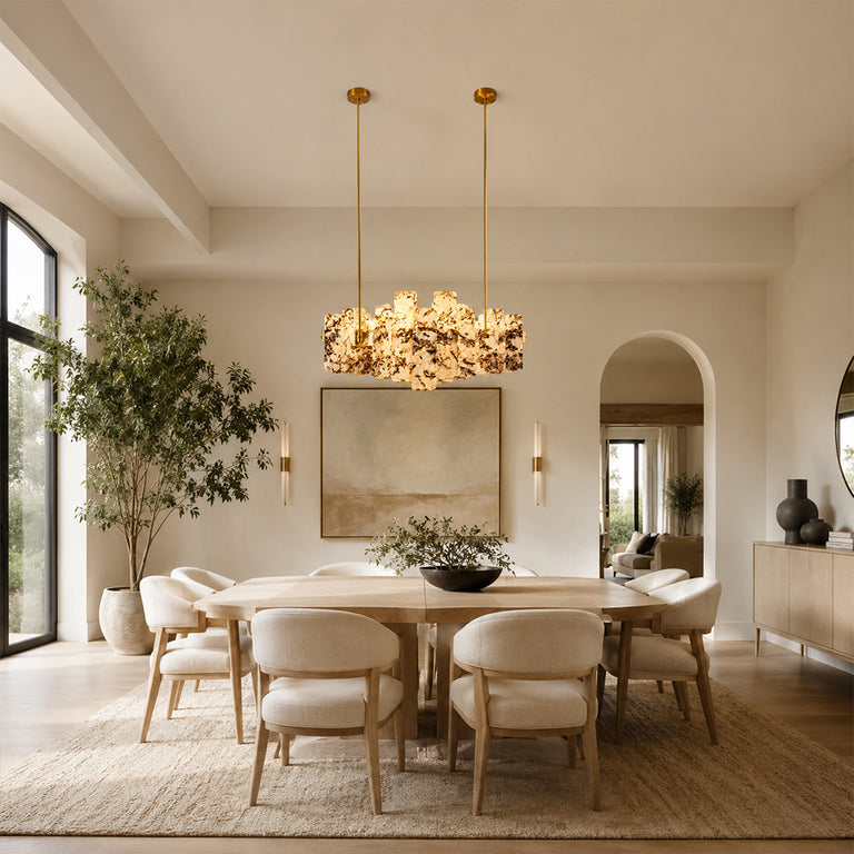 Staggered Marble Panel Chandelier 41.3" installed above a dining table