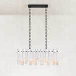 Staggered White Marble Island Chandelier 47.2" in Black metal finish, shown as a complete fixture