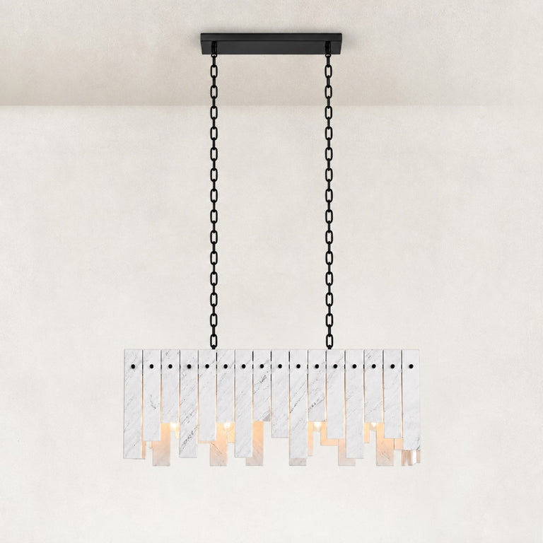 Staggered White Marble Island Chandelier 47.2" in Black metal finish, shown as a complete fixture