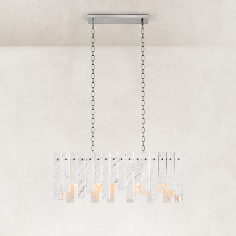 Staggered White Marble Island Chandelier 47.2" in Chrome metal finish, shown as a complete fixture