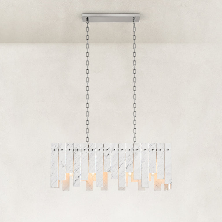 Staggered White Marble Island Chandelier 47.2" shown in full against a neutral background