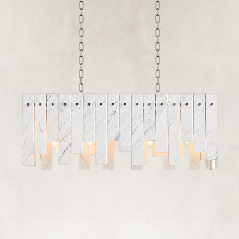 Product detail of Staggered White Marble Island Chandelier 47.2" against a neutral background
