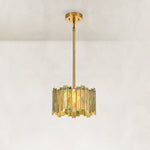 Stained Glass Drum Pendant Light 12.5" in Aged brass, complete fixture main