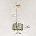 Stained Glass Drum Pendant Light 12.5" in Aged brass, dimension guide