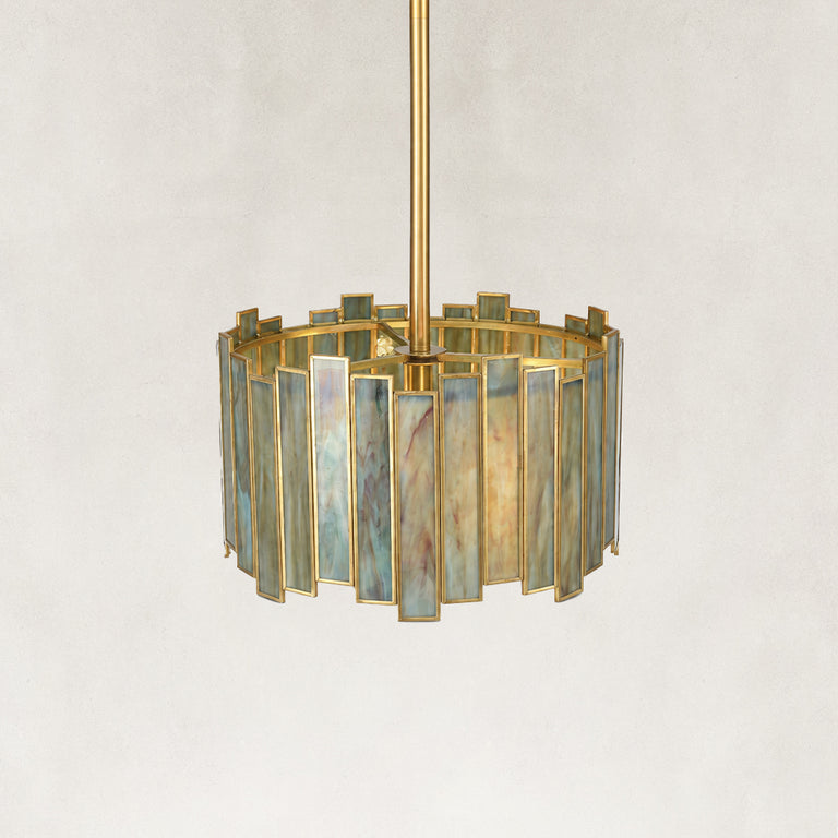 Stained Glass Drum Pendant Light 12.5" in Aged brass, construction detail