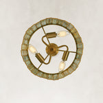 Stained Glass Drum Pendant Light 12.5" in Aged brass, underside detail