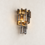 Smoke crystal wall sconce with Brass-finish hardware, shown as a complete fixture