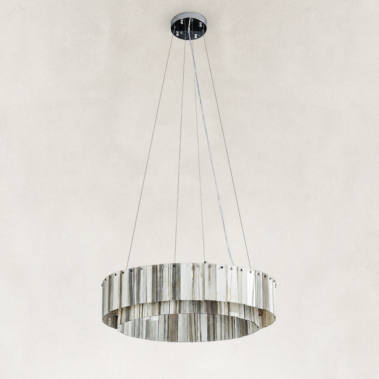 Product detail of Striated Marble Double-Ring Chandelier 31.5" against a neutral background