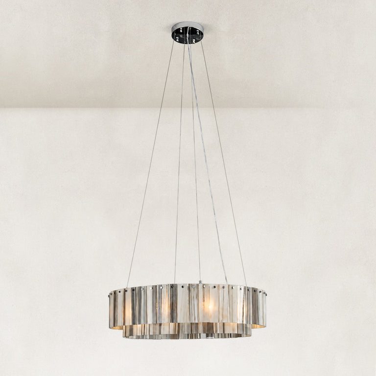 Striated Marble Double-Ring Chandelier 31.5" shown in full against a neutral background