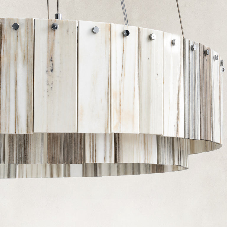 Product detail of Striated Marble Double-Ring Chandelier 31.5" against a neutral background