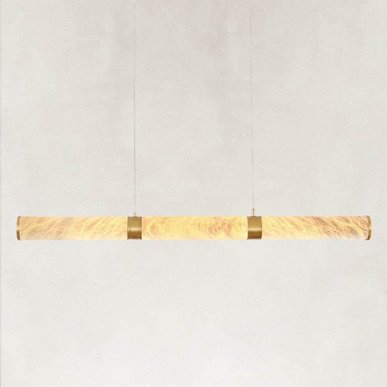 Illuminated Brass-finish alabaster linear chandelier