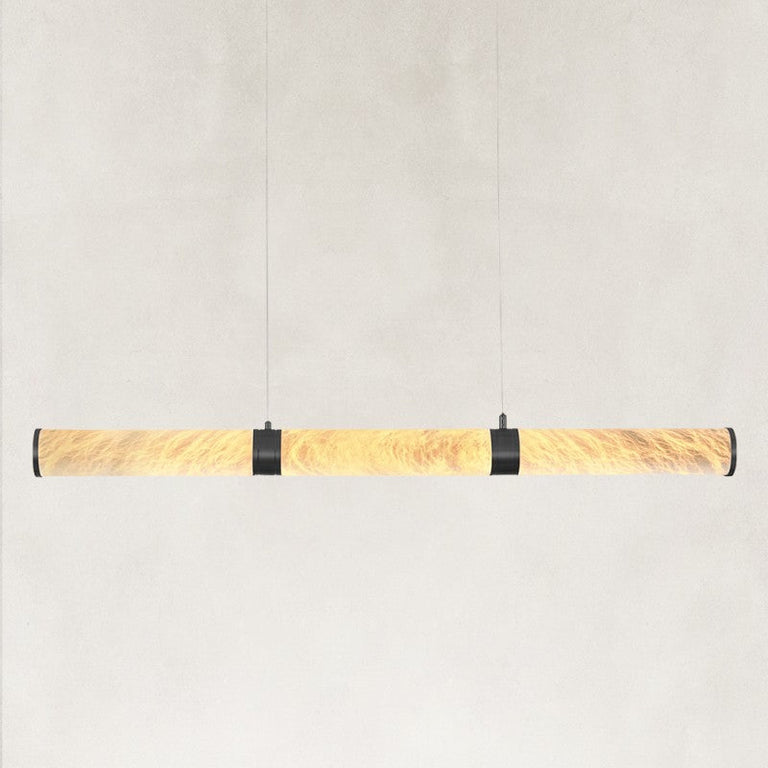 Illuminated Black-finish alabaster linear chandelier