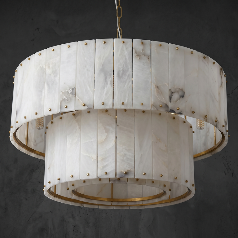Tamburo Tier Drum Chandelier by Dalmivik, complete fixture view