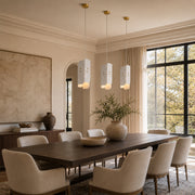 Tapered White Marble Blade Pendant installed above a dining table