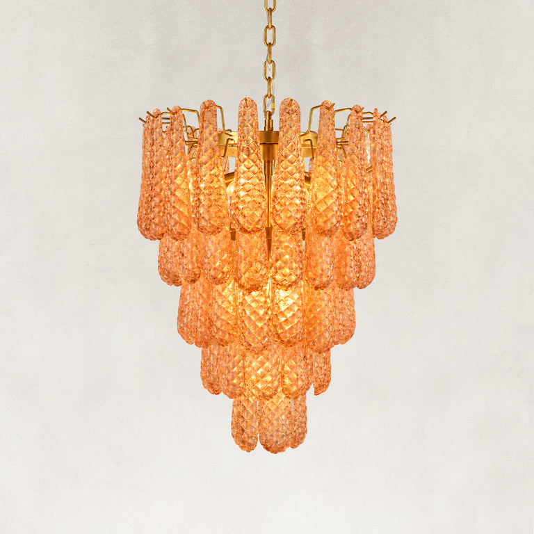 Amber textured glass cascade chandelier with brass-finish hardware