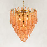 Amber textured glass cascade chandelier with brass-finish hardware