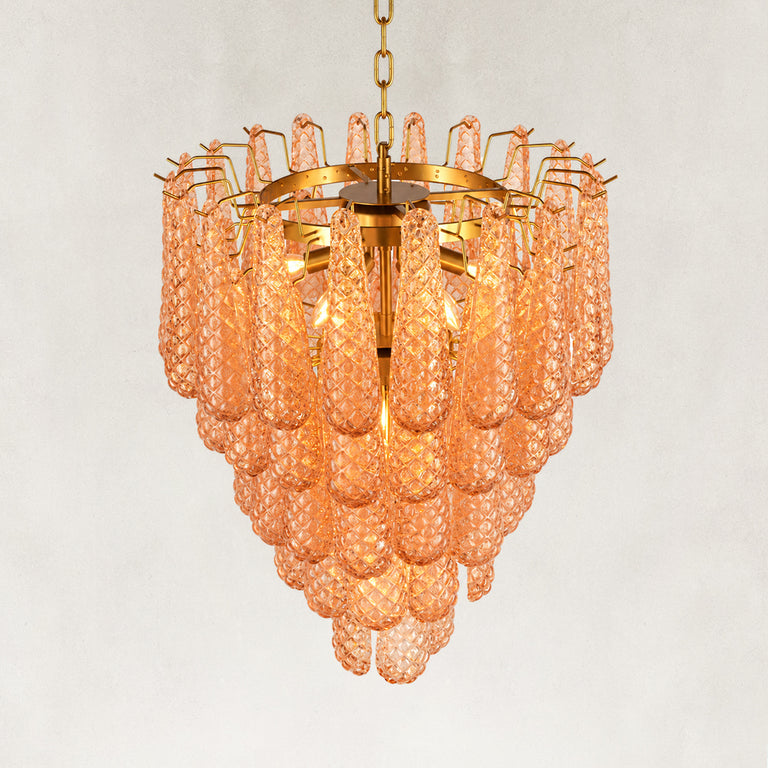 Amber textured glass cascade chandelier with brass-finish hardware