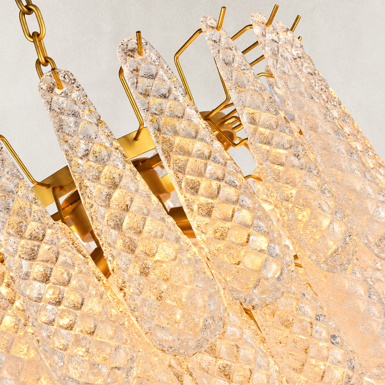 Clear textured glass cascade chandelier component detail