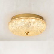 Textured Glass Dome Flush Mount - complete fixture, illuminated - view 1