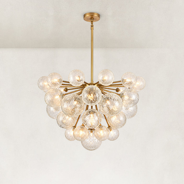 Thirty-Seven-Light Glass Globe Chandelier 36" complete brass-tone fixture view