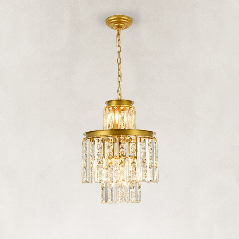 Tiered Crystal Drum Chandelier in 15 in / 38 cm - complete fixture