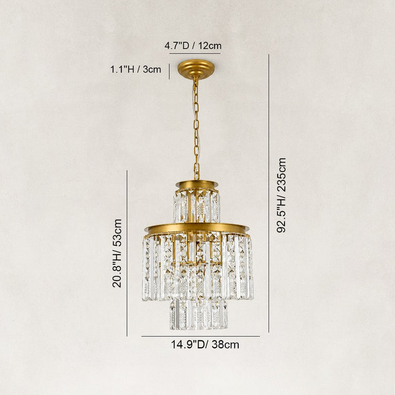 Tiered Crystal Drum Chandelier in 15 in / 38 cm - dimension diagram